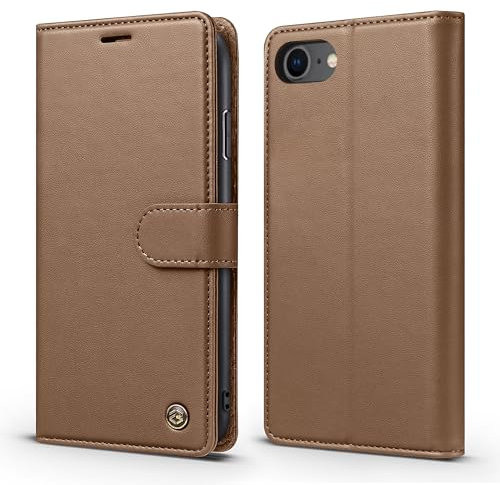 LOLFZ Wallet Case for iPhone SE 2022 iPhone SE 2020 iPhone 8 iPhone 7, Magnetic Flip Case RFID Blocking Card Slots Kickstand Premium PU Leather Protective Phone Cover for iPhone 7/8/SE2/SE3 - Brown
