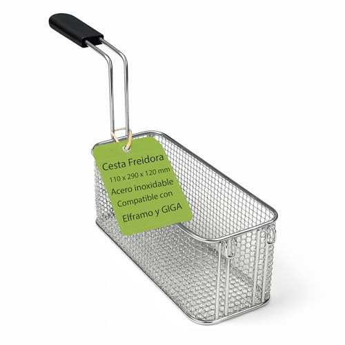 CubetasGastronorm ® Cesta Freidora 110x290x120mm Acero Inoxidable Mango Termoaislante Compatible Con Elframo Giga Repuesto Freidora Gas Cocina Profesional Hogar Taller Restaurante Bar Industrial
