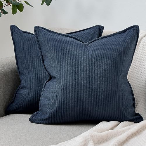 DakTou Kordsamt Kissenbezug Zierkissenbezug Moderne Gestreifte Dekokissen Sofakissen 40x40 2er Set Kord Kissenhülle Dekorative Weiche Kissenbezüge für Sofa Sessel Zuhause Schlafzimmer Navy Blau