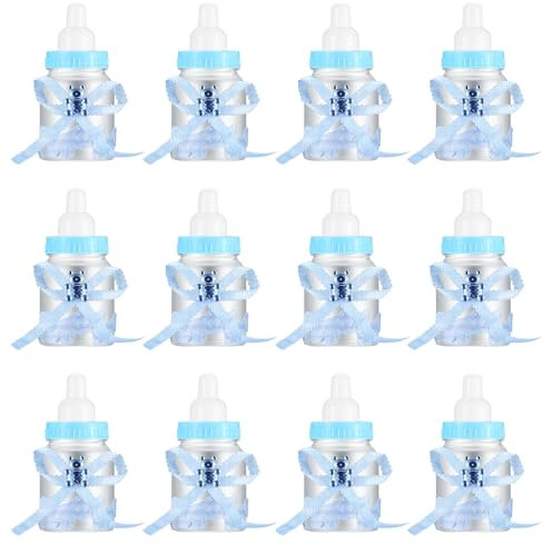 12 Stück Süßigkeiten Flaschen, Milchflasche Babyflaschen, Candy Flaschen, Taufe Babyshower Gastgeschenk, Geschenkbox Wiederverwendbar Dekoration für Babydusche Party Taufe - Blau
