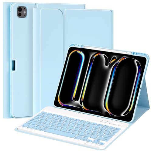 aMZCaSE per iPad Pro 13 pollici Custodia con tastiera (M4,2024),Custodia con tastiera per iPad 13 Pro Magnetic Detachable Folio Slim Folio iPad Pro 13 Keyboard,Smart Sleep/Wake(Blu Pallido)