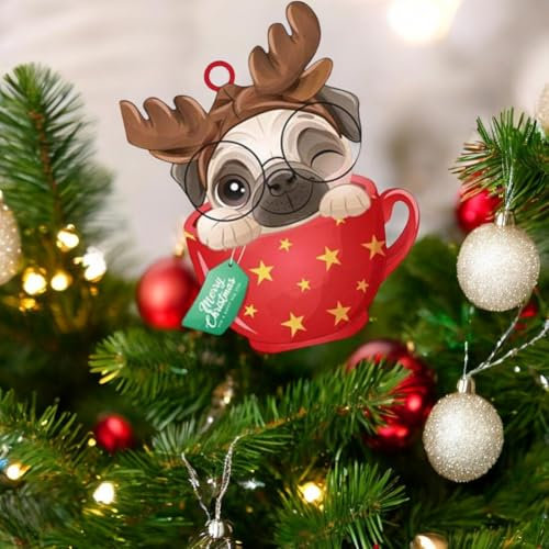 Axahuhavn Weihnachtsdekoration, exquisite Mops-Form, Weihnachtsanhänger, kreativer Baumschmuck für Zuhause, Urlaub, wiederverwendbar, einzigartig (C)