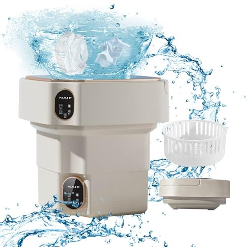 Lavatrice portatile 12L, Mini lavatrice pieghevole con centrifuga,Lavatrice ad ultrasuoni portatile mobile,per biancheria intima, calze e piccoli oggetti da campeggio da viaggio (bianco)