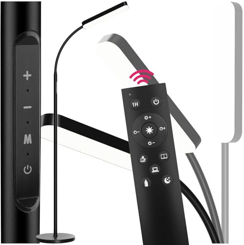 tectake® LED Stehlampe, Schwanenhals Lampe, Standleuchte dimmbar, modern, mit 5 Lichtmodi, Beleuchtung für Wohnzimmer, Kinderzimmer, Bett, als Leselampe oder Schreibtischlampe - schwarz