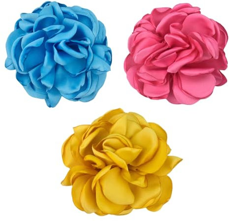 3 pièces Broches Délicates En Forme De Pivoine,Broche classique pour mariage, fête, danse, banquet pour femme (Bleu Rose Jaune)
