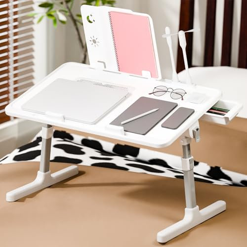Table de Lit, Version Améliorée 2025 Multifonction Table de Lit Pliable, Hauteur Réglable Table de Lit pour Ordinateur Portable, pour Le L'étude, La Lecture et Yoga (A)