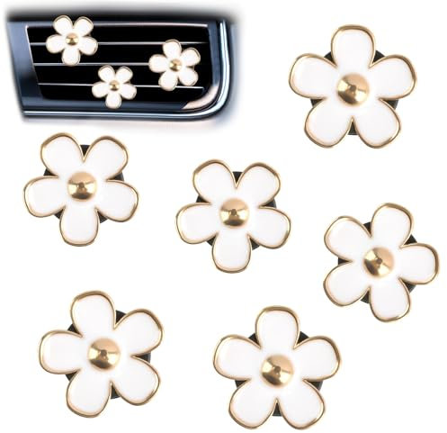 6 Stück Gänseblümchen Blume Auto Lufterfrischer Clip,Blumenförmige Auto Lufterfrischer,Blume Entlüftungsclip,Autozubehör Innenraum Deko,Auto Deko Innenraum Frauen,Accessoires Auto,Auto Assecoires