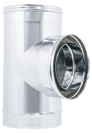 ALLINOX Raccordo a T 90° Doppia Parete Giunto Tee Coibentato Acciaio INOX Per Canne Fumarie (DN 80/130)