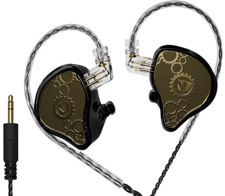 KAMINRUN ND Venus in Ear Monitor Headphones, 10 mm Double Magnetic Dynamic Driver IEM Earphones, HiFi Wired Gaming Earbuds, 2 Pin Detachable Cable (Without Mic, Black, 3.5mm Plug)