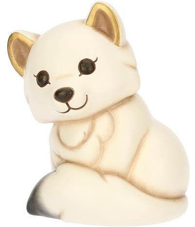 THUN, Volpe Bianca Perla in Ceramica di Alta Qualità, Versione Media, Collezione Inverno Incantato, Statuine da Collezione, Idea Regalo per Natale, 9,5 x 7,6 x 11,2 cm