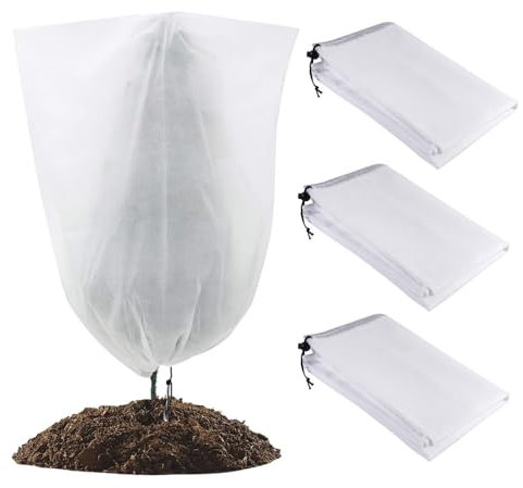 4 Piezas Funda para Plantas, Gerbala 60cm x 80cm Cubierta de Invernada para Plantas con Cordón y Cremallera, Vela de Invernada para Arboles, Reutilizable Cubiertas Malla Antiheladas de Plantas