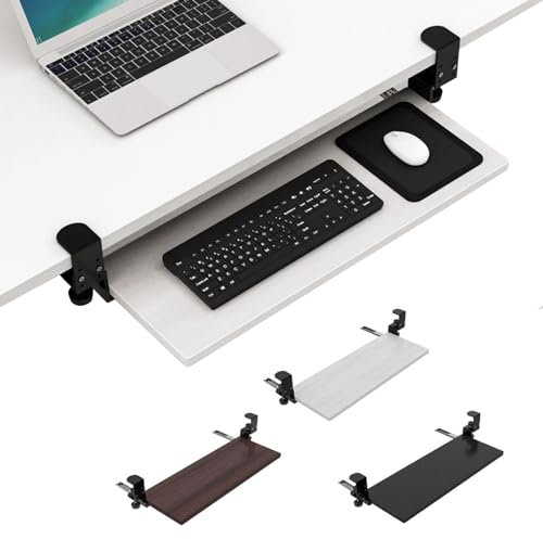 Tastaturablage zum Anklemmen unter dem Schreibtisch, ergonomisches Design, ausziehbare Schublade, 25 kg Tragkraft, 55 x 24 cm, schwarz, passend für Schreibtische mit einer Breite von 52, 65, 75 cm