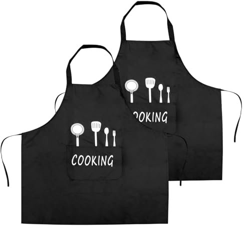 Velicber 2 Pièces Tabliers de Cuisine, Noir Tablier Etanche, Tablier de Cuisine Homme avec Grand Poches, Professionnel Chef Tablier pour Cuisine, Grillades, Vaisselle, Café, Pâtisserie, Serveur