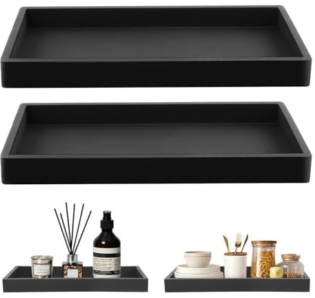 MOLENCO 2 Pcs Bathroom Trays, Silicone Vanity Tray, Bathroom Vanity Tray, Rectangle Black Dresser Countertop Organizer for Toilet Countertop Dresser