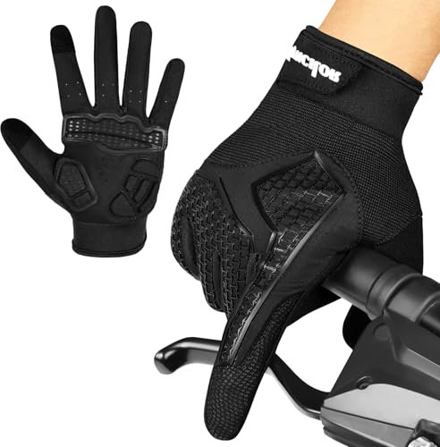BUTBU Cycling Gloves, Full Finger Riding Gloves for Men Women, Anti-slip Touchscreen Mountain Bike Gloves, MTB Gloves with Padding for Cycling Biking Driving Road Racing (Size M, Black)