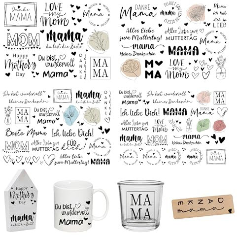 FloraVigo Rub On Sticker ca.A5 19x14cm-Spruch Deko zum Geburtstag, Keraflott, Hochzeit, Zuhause, Wischfolie für Möbel, Glas, Holz, Fotoalbum, DIY Deko, Aufkleberästhetik(4PCS) (BESTE MAMA)