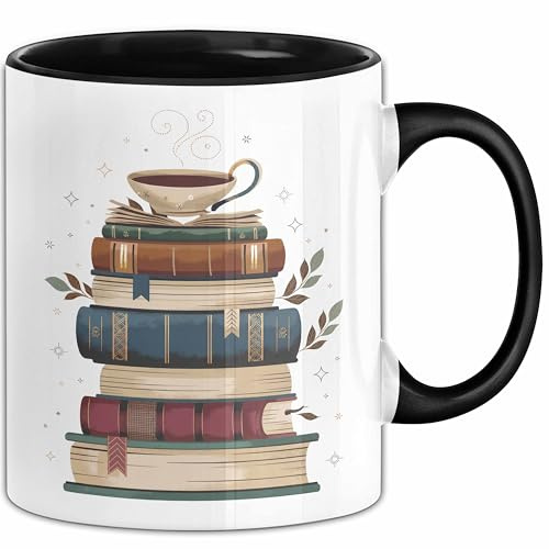 Bücherwurm Tasse Geschenkidee für Vielleser Lustiger Spruch (Schwarz)