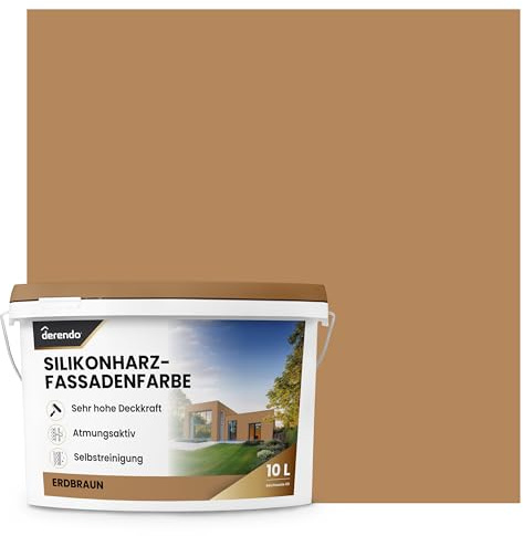 Derendo Fassadenfarbe Braun Silikonharzfarbe matt Erdbraun aussen 2,5l | Für Putz Beton, Abperleffekt, wasserabweisend, UV-beständig, hohe Deckkraft, rissfüllend, diffusionsoffen, Made in Germany,