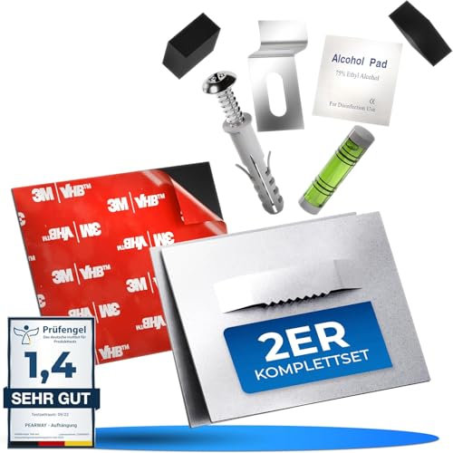 Lot de 2 supports pour miroir et photo, avec surface adhésive 3M extra forte, Capacité de Charge Jusqu'à 8 kg, Idéal pour Miroirs, Tableaux en Verre Acrylique et Aluminium Dibond