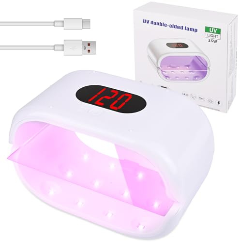 Euakee UV-Licht für Harz Aushärtung Doppelseitige UV-Licht,24 Lichter mit LED Anzeige, 120, 180, 300s Timer, Nagellack für Harz-Schmuck machen, Heim&Nagelstudio,Weiß