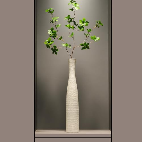 Weiße Keramikvase, 51,8 cm hohe Bodenvase, moderne rustikale dekorative Blumenvase für Zweige und Trockenblumen, Heimdekoration, Wohnzimmer, Schlafzimmer (Beige Weiß)
