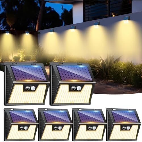 LOTMOS 6 Stück Solarlampen für Außen mit Bewegungsmelderm, Warmes Weiß | 3 Modi Solar Lampe Outdoor, 176 Superhelle LED Solarleuchten für Aussen für Garten Garage Hof Draußen, IP65 Wasserdichte