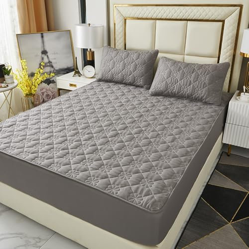 ZIQINPSQ Spannbetttuch, extra tief, gesteppt, Baumwolle, für 45,7 - 61 cm große Matratzen, atmungsaktiver, rutschfester Schutzbezug, Grau