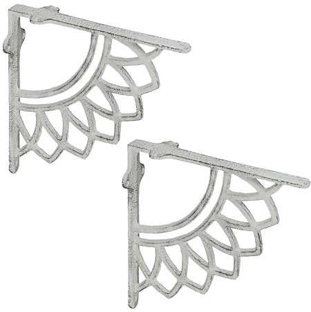 Relaxdays Regalträger, 2er Set, Gusseisen, Mandala-Motiv, antikes Design, Winkel für Regalbretter, Regalhalter, weiß