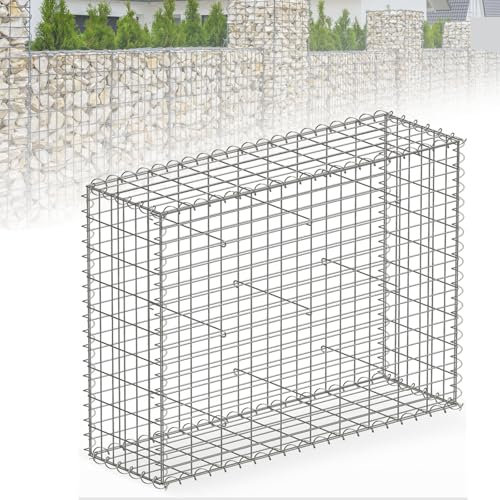 Floordirekt Gabione, Steinkorb aus Metall, 100x90x30 cm verzinkter Drahtkorb mit Maschenweite 5 x 10 cm, Steinmauer als Gartenzaun, Gabionengitter als Sichtschutz, Lenox