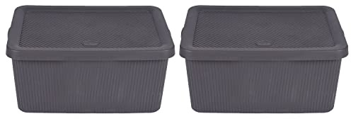 𝐂𝐇𝐏𝐋 𝟐 𝐱 𝐁𝐨𝐭𝐭𝐥𝐞 𝐆𝐫𝐞𝐲 Colour 7-Litre Plastic Storage Box With Lid Cutout Integral Handles Stackable Design Rectangular Storage Rib Box Ideal For Home, Office, & Kitchen Use.