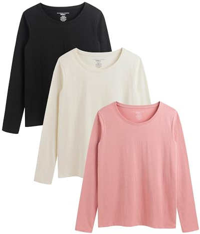 The Essentials Wardrobe Ladies TEW 3 Pack LS T- Shirt - Black/Pink/Cream - Large