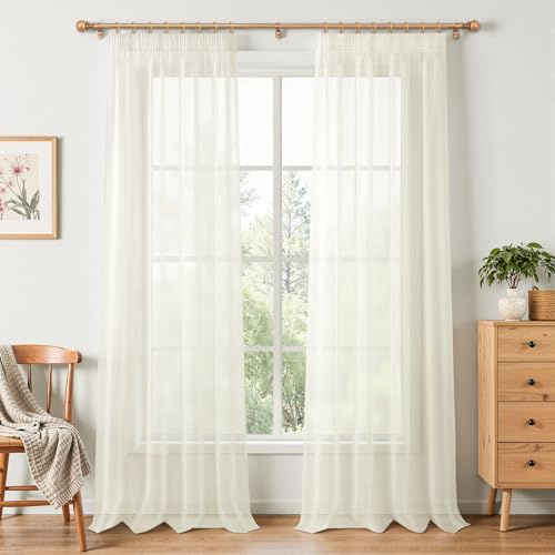 MRTREES Stores Gardinen mit Kräuselband Creme Halbtransparent Voile Vorhang Kinderzimmer für Modern Wohnzimmer und Schlafzimmer 2er Set H 245 x B 140 cm Fenster Gardinen Transparent