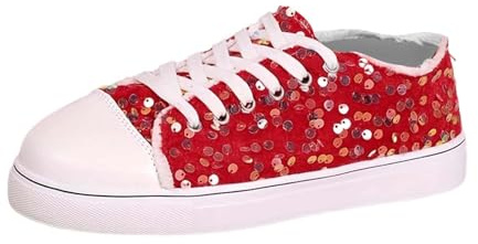 Glitzer Sneaker Damen Pailletten Karneval Tanzschuhe rutschfeste Glitzerschuhe Rote Turnschuhe Leichtgewichts Atmungsaktiv Walkingschuhe für Party,Show,Bühne,Disco Fasching,Motto&Festival Weihnachts