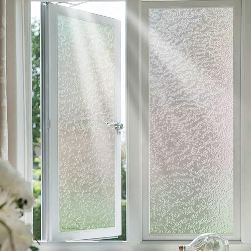 Shackcom Fensterfolie Sichtschutz Selbsthaftend 90x200cm Blickdicht Sichtschutzfolie Milchglasfolie Statisch Haftend Anti-UV Dekorfolie mit Retro-Wasserwelle für Badezimmer Wohnzimmer-J089