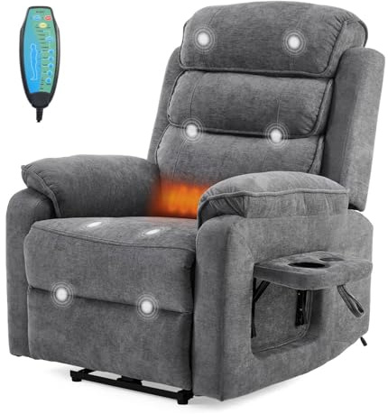 LEADZM Fauteuil Électrique Relax avec Massage, avec Chargeur sans Fil | équipé d'1 Port USB, d'1 Port de Charge Type-C et d'1 Porte-gobelet, Télécommande Incluse (Gris foncé)