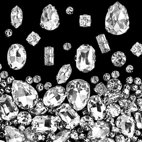 JAXICREY 240 Stück Strasssteine zum Aufnähen Groß, Glitzersteine zum Basteln Silber, Hotfix Strasssteine, Rhinestones, Glitzersteine für Textilien, Bedazzler Steine für DIY Kleidung, Hochzeitskleid