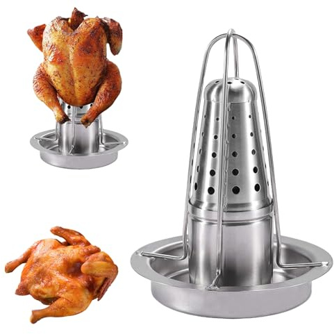 Hähnchenbräter, Edelstahl Hähnchengrill Bierdosen Hähnchenhalte mit Abtropfschale, Hähnchenhalter Geflügelbräter Grill für Backofen & Grill
