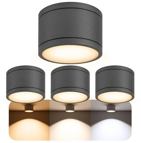 SSC-LUXon CELI-WX Aufbauspot 4er Set anthrazit IP44 GX53 3 Lichtfarben | Vier dimmbare Bad-Aufbaustrahler anthrazit rund IP44 - warm / neutral / kalt, inkl. GX53 LED 6W, für Bad, Flur & Außen