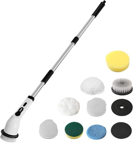 Electric Scrubber - Cordless Rechargeable Cleaning Gadget, Adjustable Handle with Powerful, Floor Tile Car Kitchen Bathroom Wall Toilet