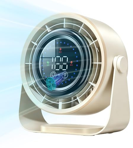 Desk Fan, Powerful Table Fan with Touch Control & LED Display, 100 Speeds, Portable Electric Cooling Fan, 2400Ah USB Rechargeable Battery, 360°Tilt, Quiet Silent for Office, Bedroom, Home (Beige)