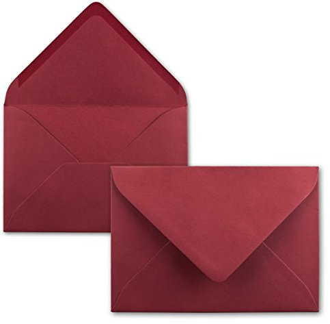 75x Brief-Umschläge Format B6 - Dunkel-Rot- 12 x 17,5 cm - Nassklebung mit spitzer Klappe - 110 g/m² - Einladungs-Kuverts