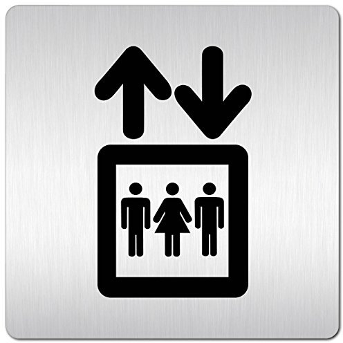 Türschilder24 XXL Schild - Türschild (B) • 125 x 125 mm • Aufzug, Lift • 1,5 mm Aluminium Vollmaterial • 100% Made in Germany (Bitte Tür schließen + Abstandshalter) (Aufzug Piktogramm)
