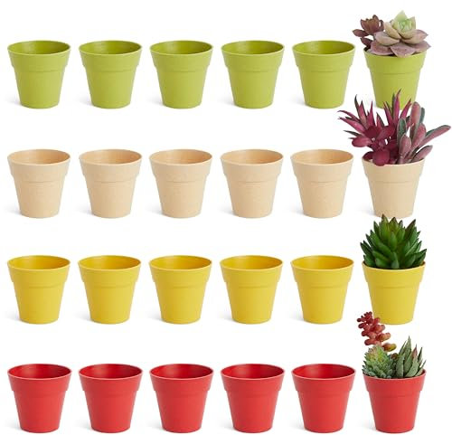 Mini Pots en Plastique pour Plantes, Lot de 24 Petits Pots de Fleurs Empilables Intérieur et Extérieur, 4 Couleurs, 6 cm de Diamètre