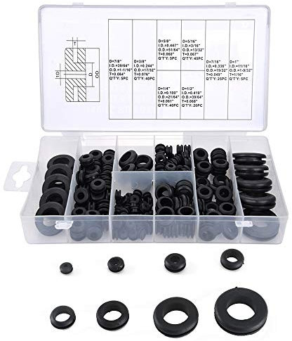 KINDPMA 180er Gummitülle Dichtungsringe Set O Ringe Sortiment Kabeldurchführung Gummi Kabeltülle Gummitüllen Gummidurchführung für Kabel Draht Stecker 8 Größen Schwarz