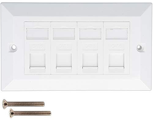 White Hinge Double Gang Network Socket with 4 Cat6 Ports for Ethernet RJ45 Cable Keystone