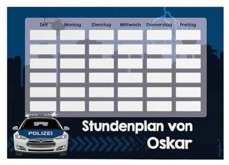 Striefchen® Magnetischer Stundenplan mit Namen für Jungen zum Beschriften - perfekt zum Schulanfang Polizei