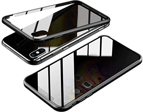 Orgstyle für iPhone XS Max Hülle, Magnetische Adsorption Anti Spy Hartglas Hülle mit Vorderseite und Rückseite, Metallrahmen Case mit eingebaut Magnet, Ultra Dünn 360 Grad Schutzhülle-Schwarz