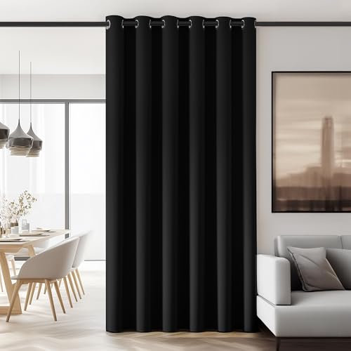 Deconovo Verdunklungsgardine Sonnenschutz Blickdicht Vorhang mit Ösen Thermovorhang Thermo gegen Kälte Thermogardine Hitzeschutz Türtrenner Winddicht, 270x200 cm(HöhexBreite), Schwarz, 1 Stück