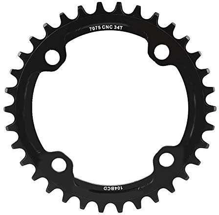 Keenso Kettenring für Fahrrad, Kettenblatt, Reparaturteile für Fahrrad aus Aluminiumlegierung, Mountainbike, 32/34/36/38T BCD 104 (34T-schwarz)