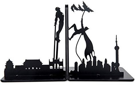 Buch Ends, Batman Heavy Duty Metall Bookends Dekorative Buch Divider Kreativität Buch-Standplatz Home Office Schulbedarf Geschenk (Color : Black)